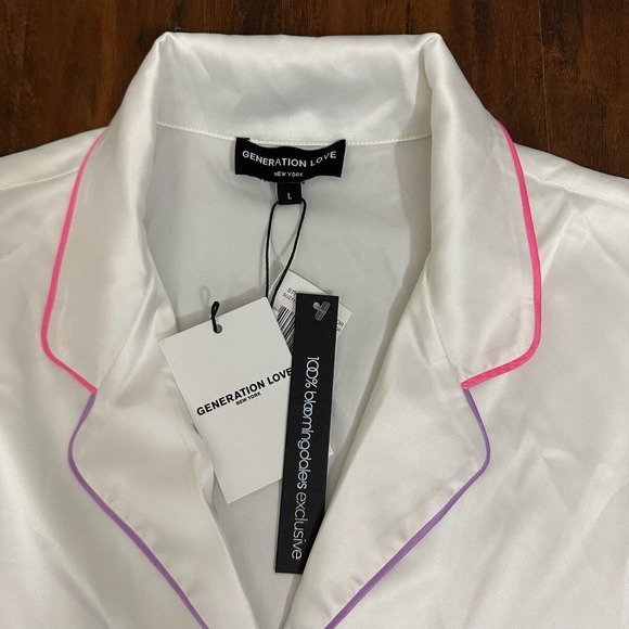 NWT GENERATION LOVE Kim Pajama Shorts Set in White Rainbow - Picture 4 of 16